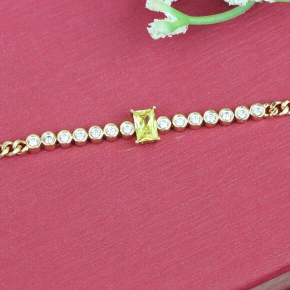 "Delicate Yellow Stone & Crystal Rose Gold Bracelet, XPBL0765 - Picture 9 of 10